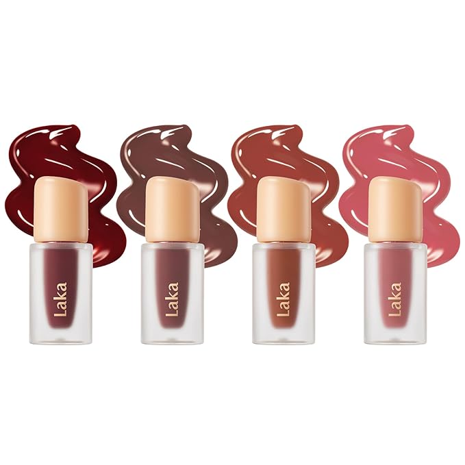 Laka Fruity Glam Lip Tint Mini Best Sellers, #120 Caffeine Rose, #121 Ash Nut, #108 Salty, #103 Humming