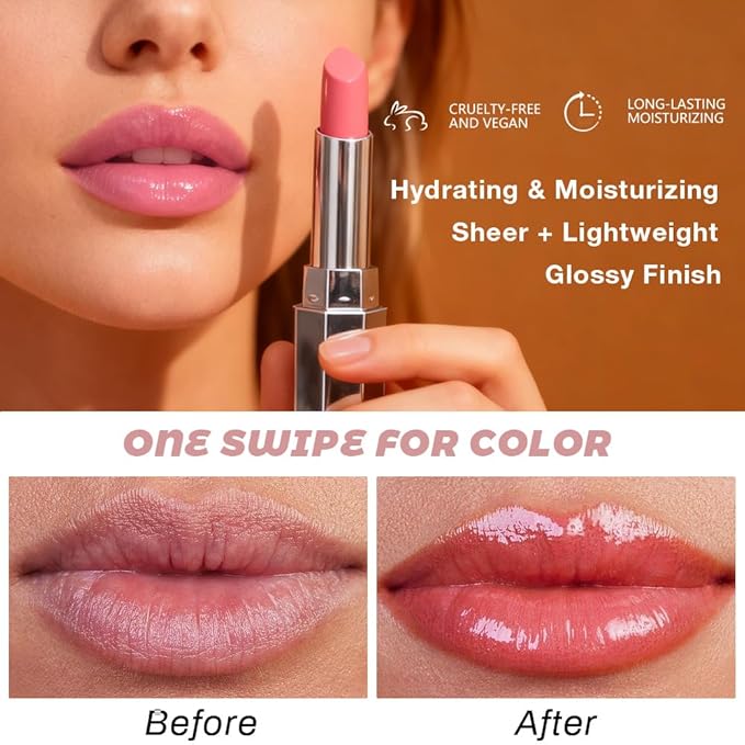 Kaely Nude Honey Lipstick Tinted Lip Balm, Hydrating Shine Lipstick for Women Dry Lips, Moisturizing Nourishing Glossy Lip Gloss Stain Makeup, Sheer Lightweight, Vegan & Cruelty-Free, 04