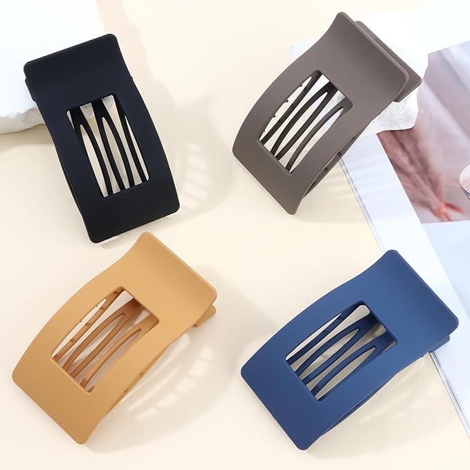 Velscrun Flat Hair Clips for Women Girls, Coffee Color Matte Lay Flat Claw Clips, Strong Hold Large Side Hair Clip All Hair Types, French Duck Billed Non Slip Grip Daily Styling Hair Jaw Claw Clip