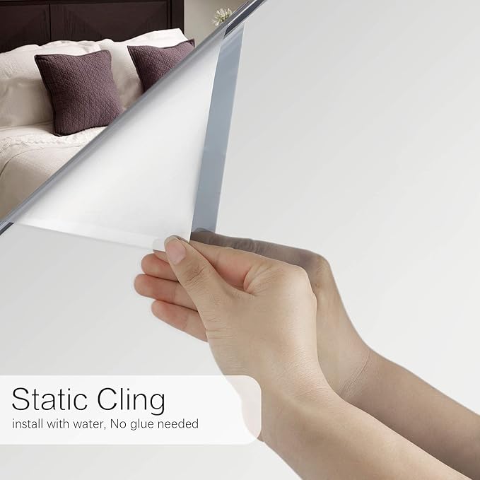 Volcanics One Way Window Privacy Film, Sun Blocking Window Tinting Film for Home Heat Control Mirror Tint Film Static Cling 17.5 x 78.3 Inches, Silver