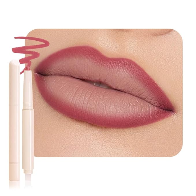 SUAKE Plump Matt Lipstick Lipliner Pencil Pack,Waterproof Crayon with Silicone Smudger for Define Contours & Sculpting Lip, Longwear Moisture Smooth Creamy Formula for Lip Makeup (02# Press)