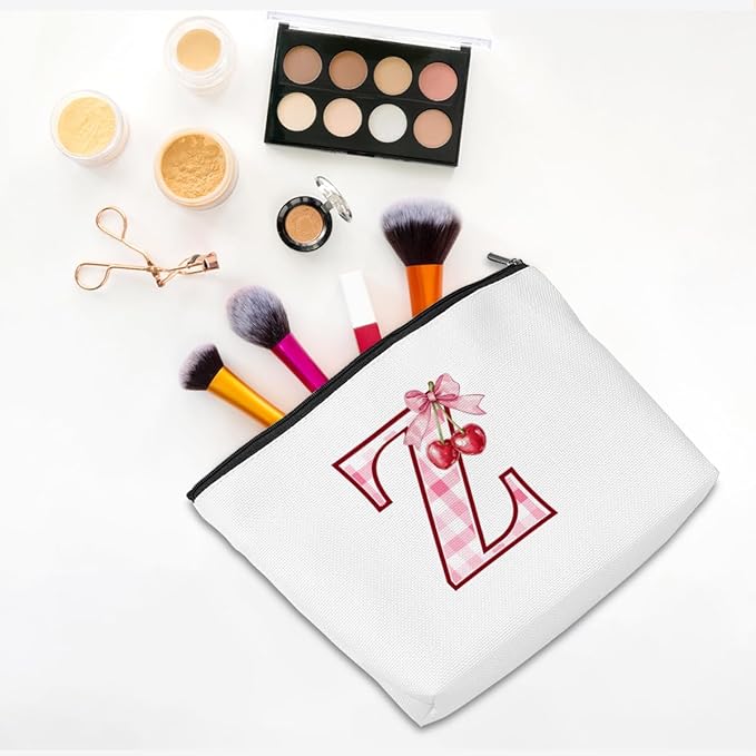 Initial Makeup Bag Monogram Cosmetic Bag Monogrammed Gifts for Women Girls Friends Coworker Teacher Personalized Travel Toiletry Bag Christmas Bridal Shower Wedding Bridesmaid Gifts, Cherry Z