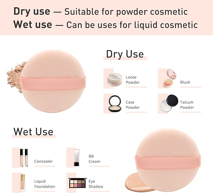 4 Pieces Cotton Powder Puff, Soft Makeup Puff for Loose Powder Foundation, Face Puff Pads Body Cosmetic Foundation (Nude, 3.15 Inch)
