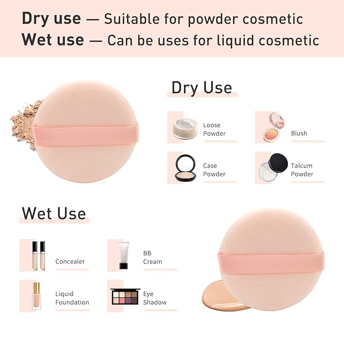 12 PCS Cotton Powder Puff, Face Puff Makeup Puffs Pads, Velour Puff Round Fluffy Puffs for Loose Powder Foundation (Nude)