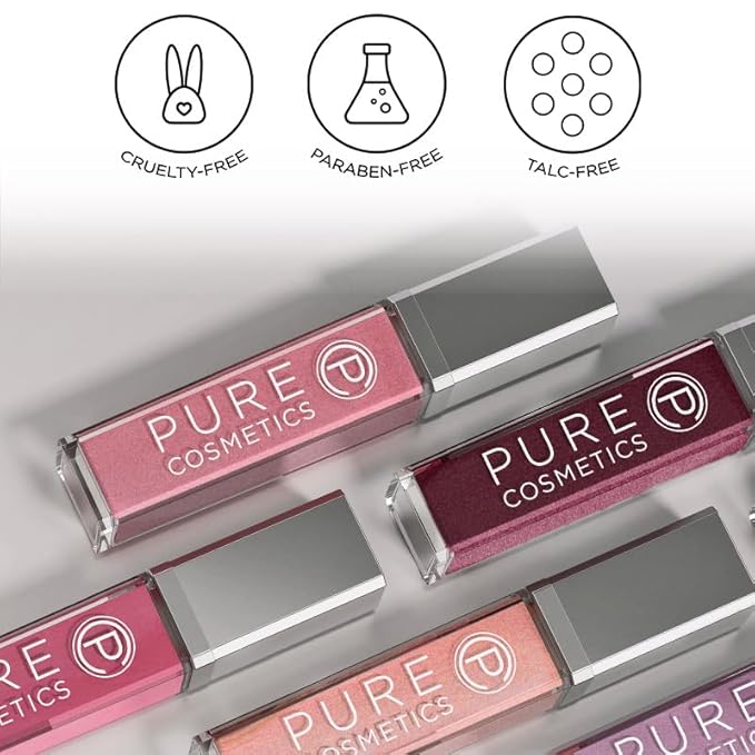 Pure Illumination Light-Up Lip Gloss with LED-Lit Applicator Brush + Side Mirror, Non-Sticky, Moisturizing Hydrating Lip Glosses with Lanolin, Jojoba Oil, & Vitamin E, Clear