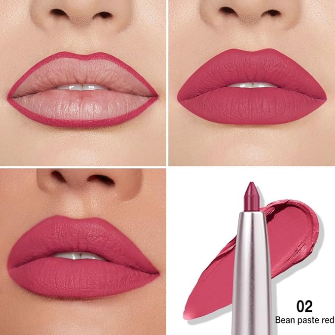 Retractable Lipliner Pencil Waterproof Makeup for Lip Liner and Eye Liner, Smooth and Creamy, Long Lasting Matte Finish, Vegan Beauty, Matte Velvet Pigmented Lip Liner (08#Bean Paste Red, 1)
