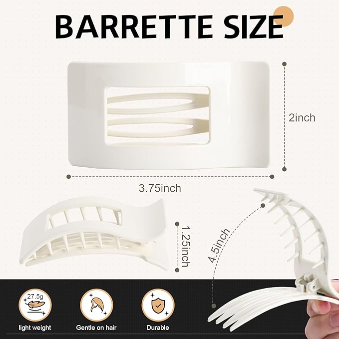 8 Pack Flat Hair Clips for Women – Sleek Non-Slip Claw Clips with Strong Hold, Minimalist Hair Accessories for Bridal, Office, or Everyday Wear (Glossy White)
