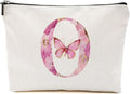 Initial Makeup Bag Pink Butterfly O Personalized Cosmetic Bag Monogrammed Gifts for Women Girls Bride Bridesmaid Monogram Zipper Pouch for Friendship Mothers Day Birthday Wedding Bridal Shower Gifts