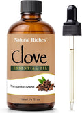 Natural Riches Pure Clove Essential Oil 4 Fl Oz, Therapeutic Grade for Tooth Ache Soothes Sore Muscles Clove Bud Oil Essential Oil for Teeth, Gums, Toothache, Skin Use and Hair Care.