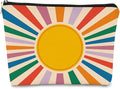 Retro Preppy Makeup Bag,Boho Sun Colorful Sunshine Ray Cosmetic Bag Best Gift for Sister Girls Girlfriend Wife,Daughter Gift from Mom,Birthday Christmas Valentine's Day Gifts