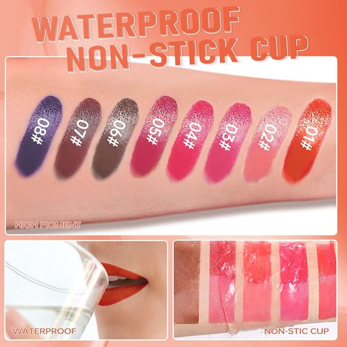 2Pcs Peel Off Lip Gloss Tattoo and Lip Oil 2-in-1, Lip Stain Peel Off Masque - Peel Off Lip Tint ,Long Lasting Waterproof Transfer-proof Lip Mask Lip Gloss Peel Off Lip Liner,Stay Lip Makeup 06#+07#