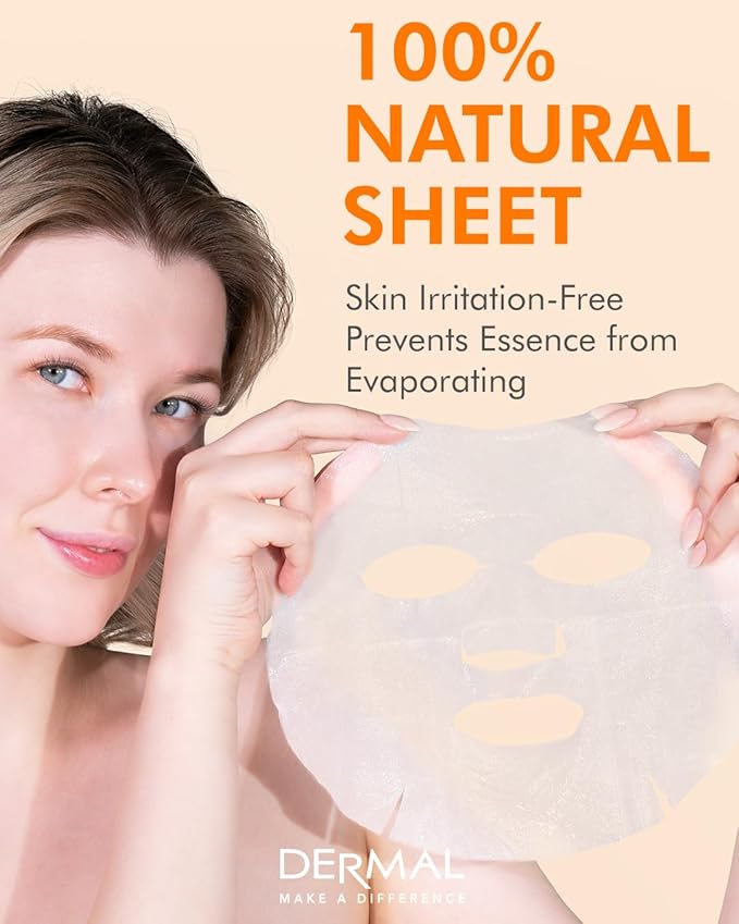Dermal Korea Collagen Essence Full Face Facial Mask Sheet - Vitamin pack of 10