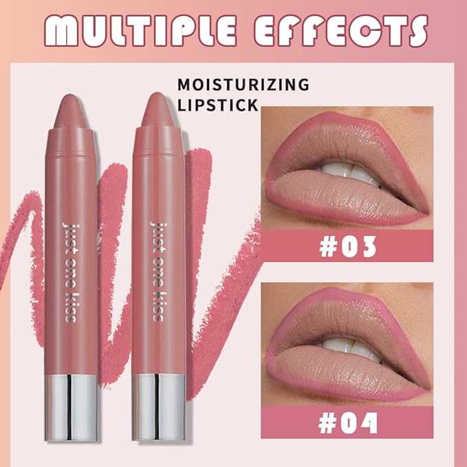 2Pcs Mauve & Pink Hydrating Cream Lipsticks Lip Crayon for Women, Moisturing Lipstick Longwear Lip Liner Crayon Set for Ombre Shades, Matte Creamy Lips Stick Natural Nourishing Lips Balm Set, B