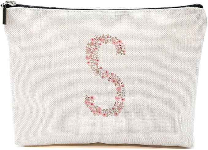 Initial Makeup Bag Floral S Personalized Cosmetic Bag Monogrammed Gifts for Women Girls Bride Bridesmaid Monogram Zipper Pouch for Teacher Appreciation Mothers Day Birthday Wedding Bridal Shower Gifts