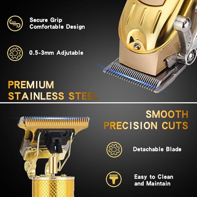Professional Hair Clipper Set, Gold, LED Display, with Trimmer, 8 Guide Combs, Barber Shaver Set, with Travel Case and Haircut Cape (Gold)