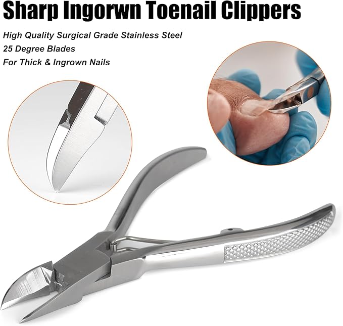 Podiatrist Toenail Clippers, Super Sharp and Wear-resistant Toe Nail Cutters for Thick and Ingrown Nails, Hand Forged Stainless Steel Pedicure Clippers for Men Women Seniors, Curved Blade