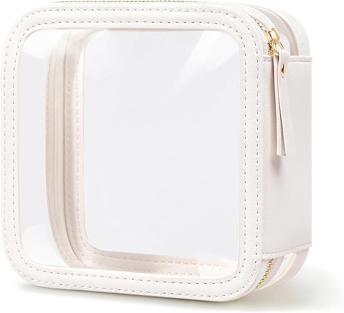 Clear Makeup Bag Travel Size Toiletry Bag Organizer Case Quality PU Leather Transparent Small Cosmetic Bag Car Bag for Essentials with Durable Zipper