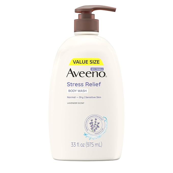 Aveeno Stress Relief Body Wash for Women, Calming Lavender Scent & Prebiotic Oat, Cleanser for Sensitive Dry Skin, Paraben, Dye & Soap-Free, 33 Fl Oz