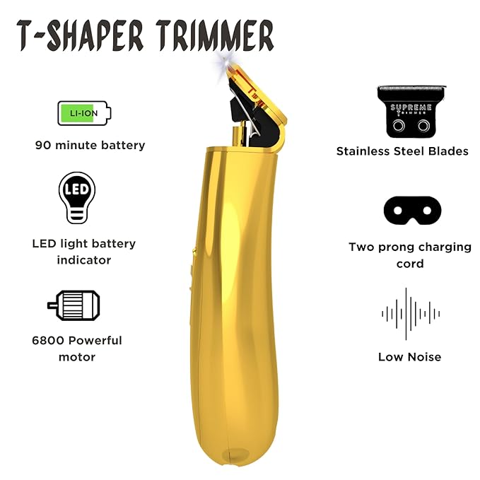 Supreme Trimmer T Shaper Men’s Barber Trimmer | 90 Min Run Time, Low Noise & Vibration | Liner Trimmer for Sensitive Skin, Autistic Kids & Elderly | ST5200