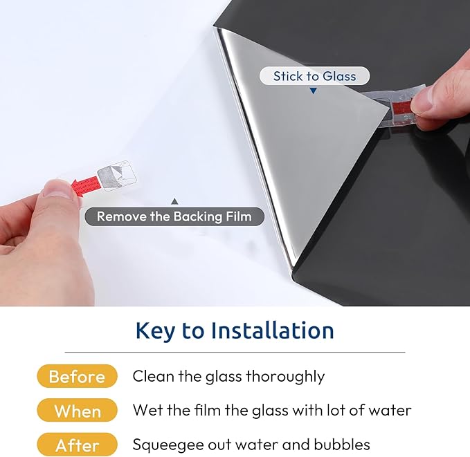 rabbitgoo Window Privacy Film One Way Window Tint for Home, Removable Reflective Heat Sun Blocking Anti UV Glass Door Covering, Mirror Tinting Film House Office, 35.4 in X 6.5 Feet, Black Silver