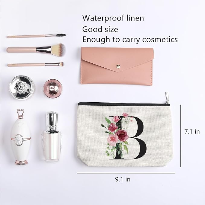 Initial Makeup Bag, Personalized Gifts for Women, Bridesmaid Gifts, Birthday Gifts for Women Mom, Gifts for Best Friend, Bride Bridesmaid Cosmetic bag (Letter B)