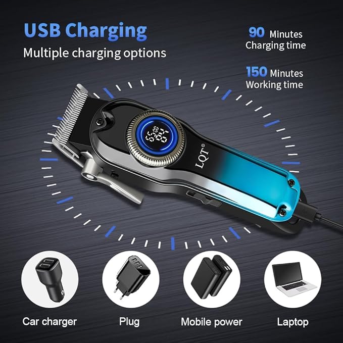 LQT® Hair Clippers for Men Professional, Body Hair Trimmer & Cordless Grooming Set with LED Display Zero Gap Clippers,Fade Haircut Kit, Electric Hair Cut Machines- Ideal Gifts for Men (Blue)