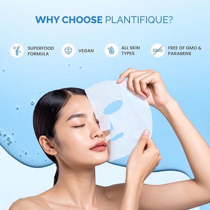 PLANTIFIQUE Facial Sheet Mask Coco Dew 5 Pack – Moisturizing Face Mask with Coconut & Ceramide – Radiant Skin Nourishing Korean Skincare Pack for All Skin Types