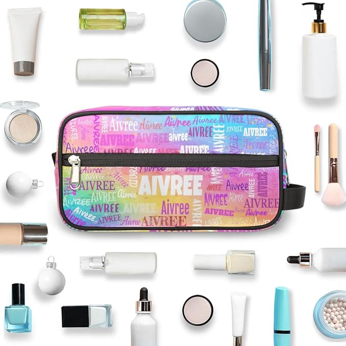 Custom Travel Toiletry Bag for Women, Large Makeup Bag, Cosmetic Bag, Comestic Essentials for Women, Colorful Pink Watercolor
