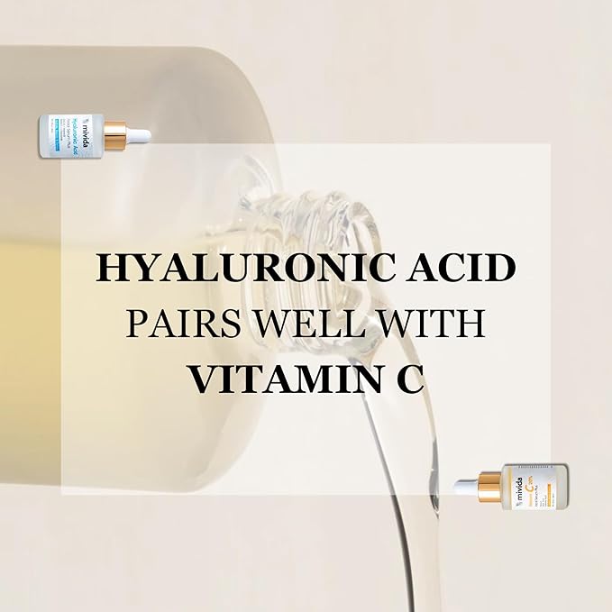 Mivida Anti-Aging Duo for Wrinkles| 20% Vitamin C Serum + Hyaluronic Acid Serum for Face | Fine Lines & Dark Spots – Brightening, Collagen Boosting, Sensitive Skin Safe, Fragrance Free| 2x1floz