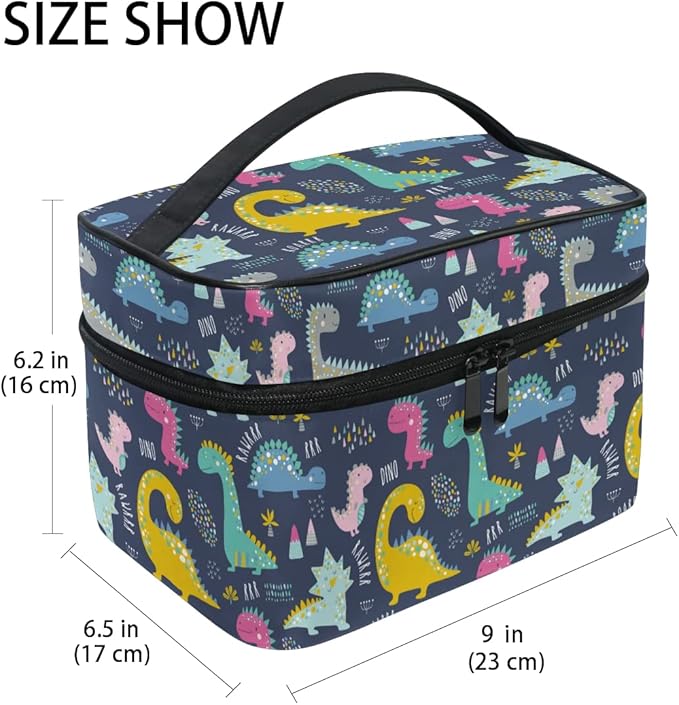 Makeup Bag, Cute Funny Dinosaurs Travel Makeup Organizer Bag Cosmetic Cases Toiletry Bags for Girl Women Ladies