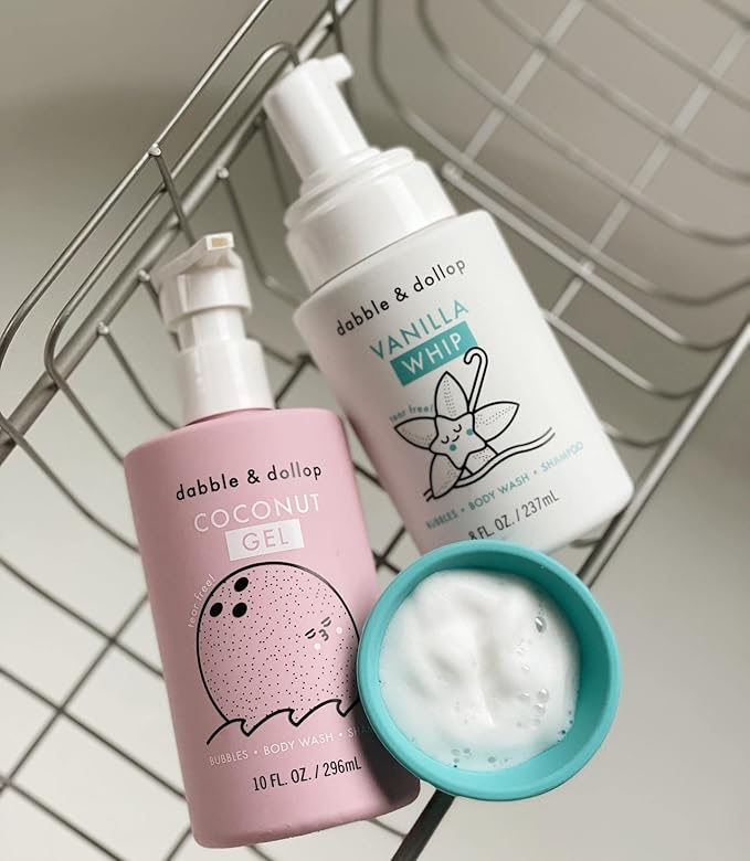 Dabble & Dollop Coconut + Vanilla Body Wash & Shampoo – 3-in-1 Natural Bubble Bath for Kids, No Parabens or Sulfates, Vegan, Gluten-Free, Tear-Free (2-Pack)