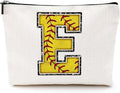 Initial Makeup Bag Monogrammed Cosmetic Bag Letter E Zipper Pouch Softball Accessories for Girls Women Player Coach Niece Graduation Birthday Gifts