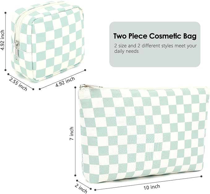 Checkered Makeup Bag, Travel Cosmetic Bag Organizer Toiletry Bag Make Up Bags with Zipper & Compartments for Women Girls, 2PCS