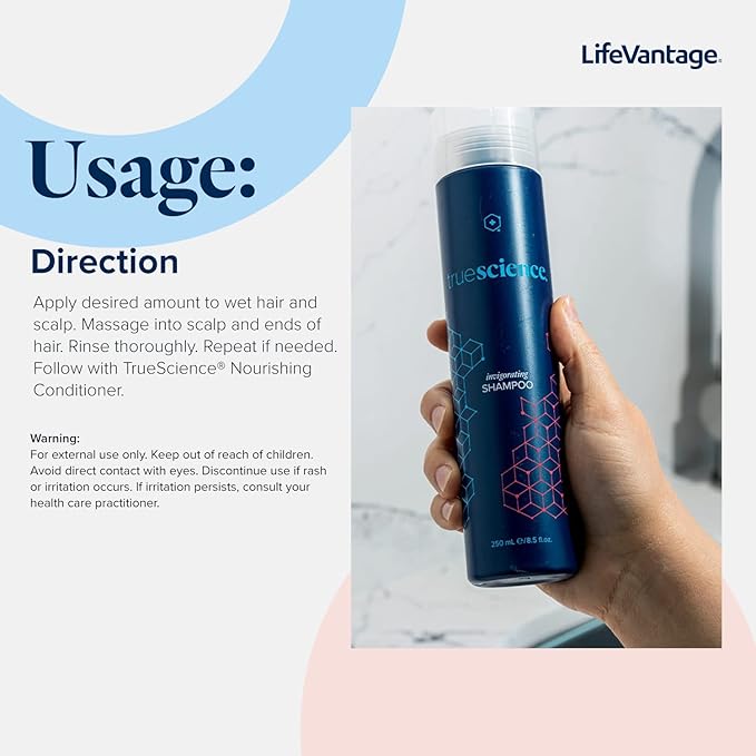 LifeVantage - Nourishing Hair Shampoo - Nrf2 Ingredients, Oil Complex, Peppermint Oil, Green Tea and Coconut Oil - 250ml
