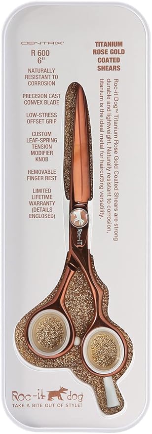 Cricket Centrix Roc-It Dog 6” Titanium Shear Professional Stylist Hair Cutting Scissor Lightweight, Rose Gold