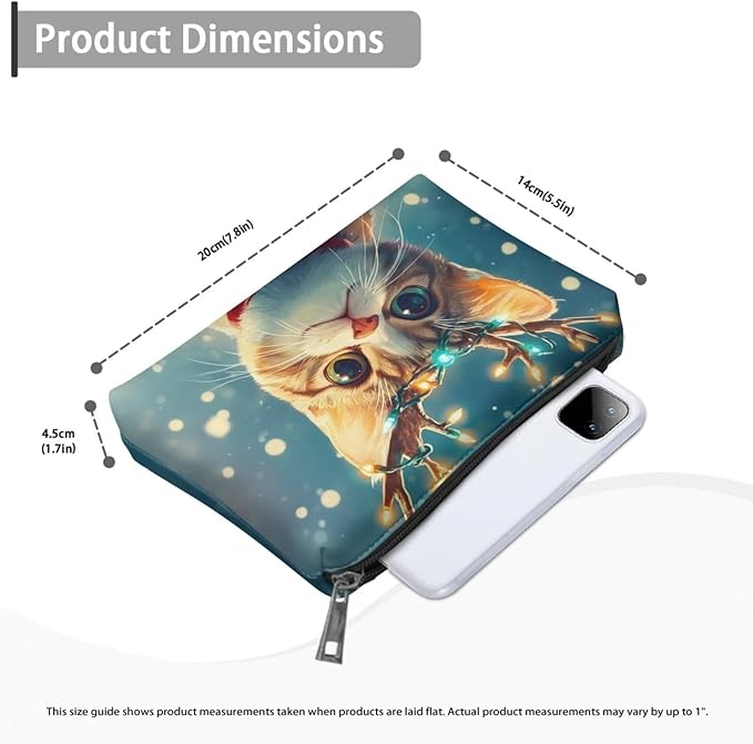 COEQINE Christmas Purses for Women Leather Cosmetic Pouch Small Travel Makeup Bag Water Proof Phone Pouch with Zipper Waterproof Toiletry Bag Make up Bag Birthday Gifts for Womens