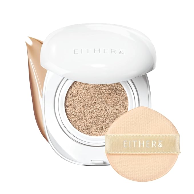 EITHER& Glow Pixel Cushion Foundation, Natural Coverage, Glow Finish – Up to 100 Hours, Moisturizing and Hydrating, Korean Beauty (#23P Amber, 12g)