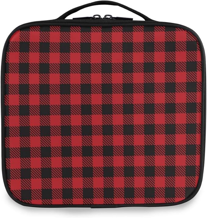 ALAZA Travel Makeup Case, Black and Red Lumberjack Plaid Cosmetic toiletry Travel bag for Women Girls