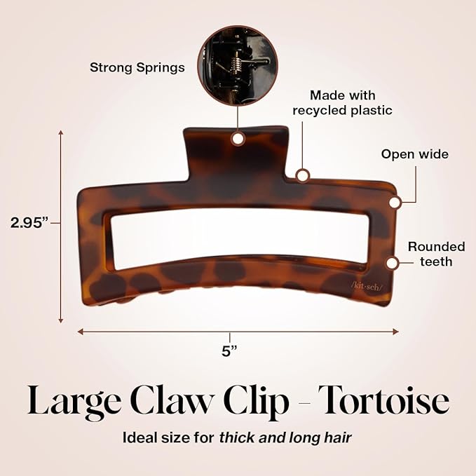 Kitsch Assorted Hair Clips for Women - Strong Hold Open Shaped Hair Claw Clips for Girls, Flat Claw Clip - Matte Finish, Durable Plastic | Ideal Gifts for Women - Black & Tortoise, 3 Pcs
