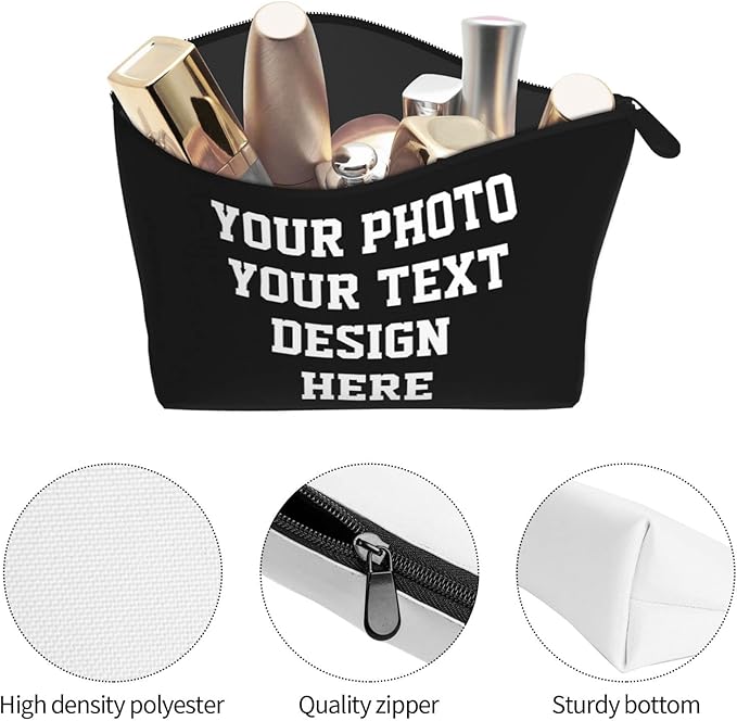 Custom Makeup Pouch Gifts Personalized Make-up Bag for Women -Customized Organizer Cosmetic Bag for Girls Add Your Photo or Text Design Toiletry Travel Purse Case
