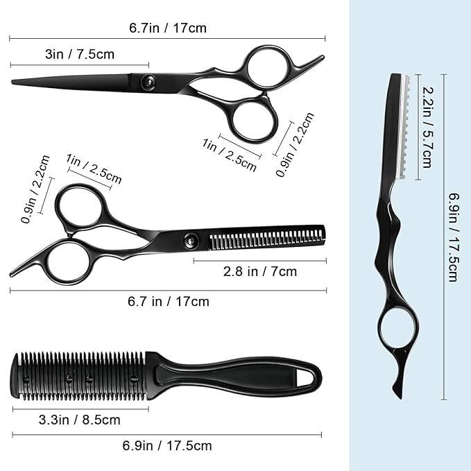 11Pcs Professional Hair Scissors Set,Stainless Steel Barber Supplies Including Straight Shears, Thinning Shears, and Hair Thinning Knife Multifunctional Salon Tools and Gifts for Friends and Family