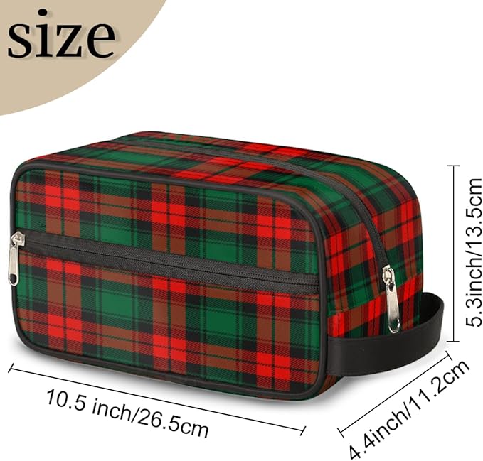 Christmas Baofu Grid Green Red Travel Toiletry Bag for Women Men Lightweight Cosmetic Makeup Bag Organizer Waterproof Shaving Bag Dopp Kit with Large Capacity for Toiletries and Shaving Accessories
