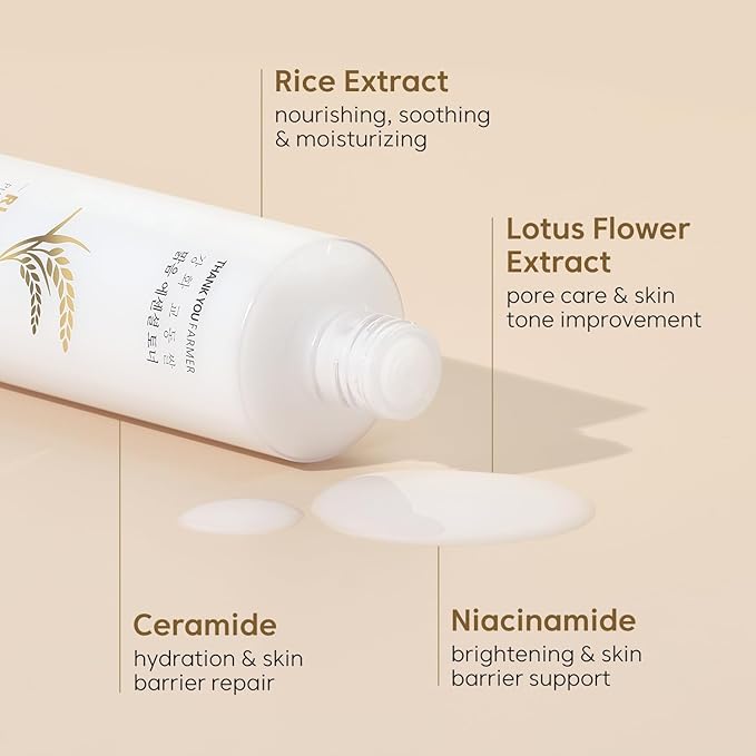 THANKYOU FARMER Rice Pure Toner – Hydrating K-Beauty Face Milk with Niacinamide & Centella – Vegan Korean Skincare for Men & Women, All Ages – Natural Toner for Dry, Sensitive Skin (7.03 oz)