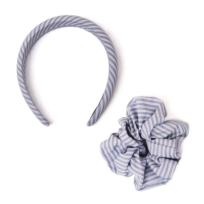 Headband and Scrunchie Set for Women 2Pack Hair Ties for Girls Elastics Bands Ponytail Holder Hair Accessories Blue Stripe