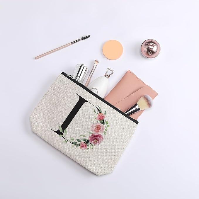 Initial Makeup Bag, Personalized Gifts for Women, Bridesmaid Gifts, Birthday Gifts for Women Mom, Gifts for Best Friend, Bride Bridesmaid Cosmetic bag (Letter D)