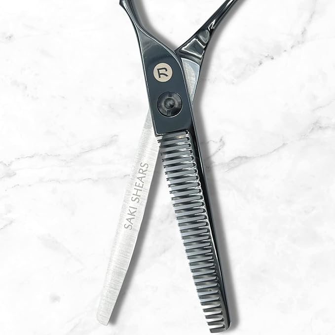 Black Hair Thinning Shears for Professional Barbers and Hairdressers - Japanese Steel - Designed for Salon Use (Katana)