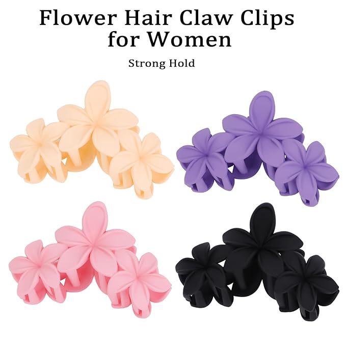 Hawaiian Flower Hair Clips Large Matte Hair Claw for Women Non-Slip Strong Hold Clips for Thick Hair, Hair Accessories for Women and Girls,Black,Purple,Pink, Light yellow