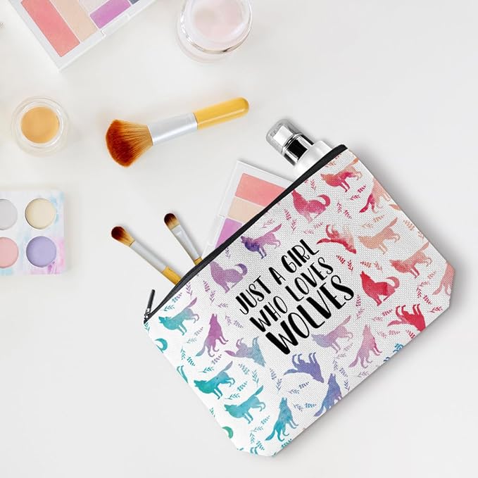 Cute Watercolor Wolf Makeup Bag Wolf Gifts Cosmetic Travel Bag Wolfs Party Favors Stuff Decor for Wolf Lovers Breeder Women Girls Sister Best Friend Funny Skincare Bags for Christmas Birthday