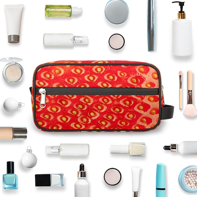 Strawberry Print Travel Toiletry Bag for Women Men Lightweight Cosmetic Makeup Bag Organizer Waterproof Shaving Bag Dopp Kit with Large Capacity for Toiletries and Shaving Accessories