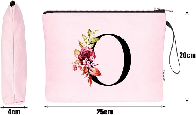 Vavabox A-Z Personalized Makeup Bag, Birthday Gifts for Women Mom, Gifts for Best Friend, Bride Bridesmaid Cosmetic bag (O, Pink)